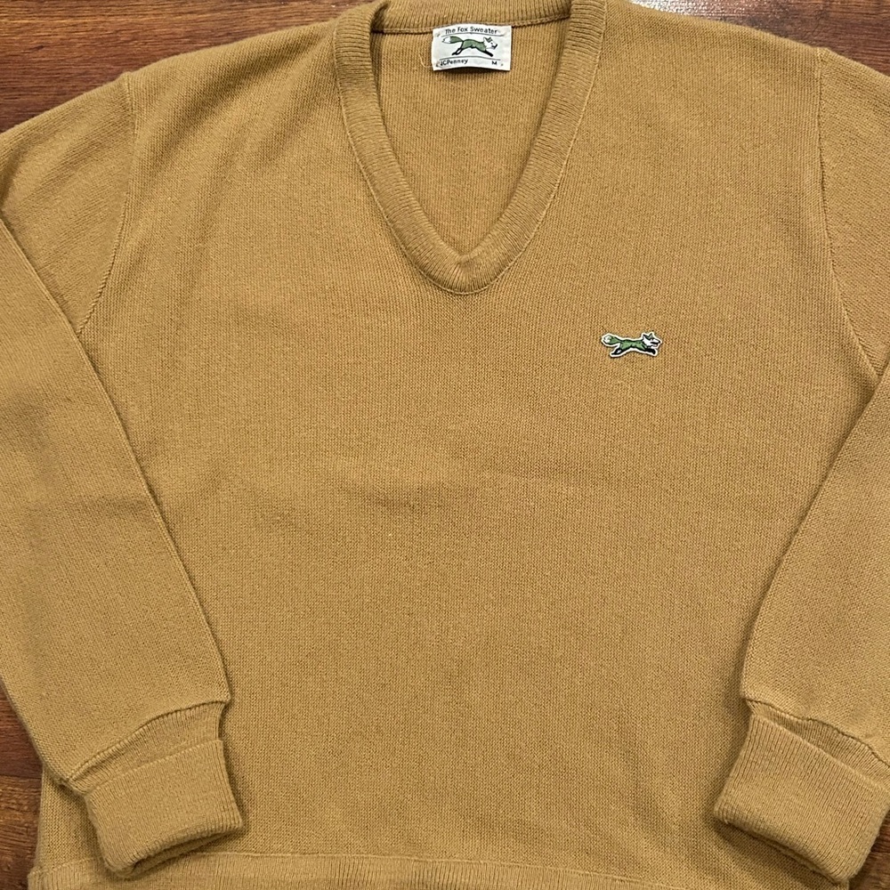 Vintage 70s JC Penney V-Neck Sweater Men's Size M Grandpa Grunge The Fox USA - Picture 2 of 5